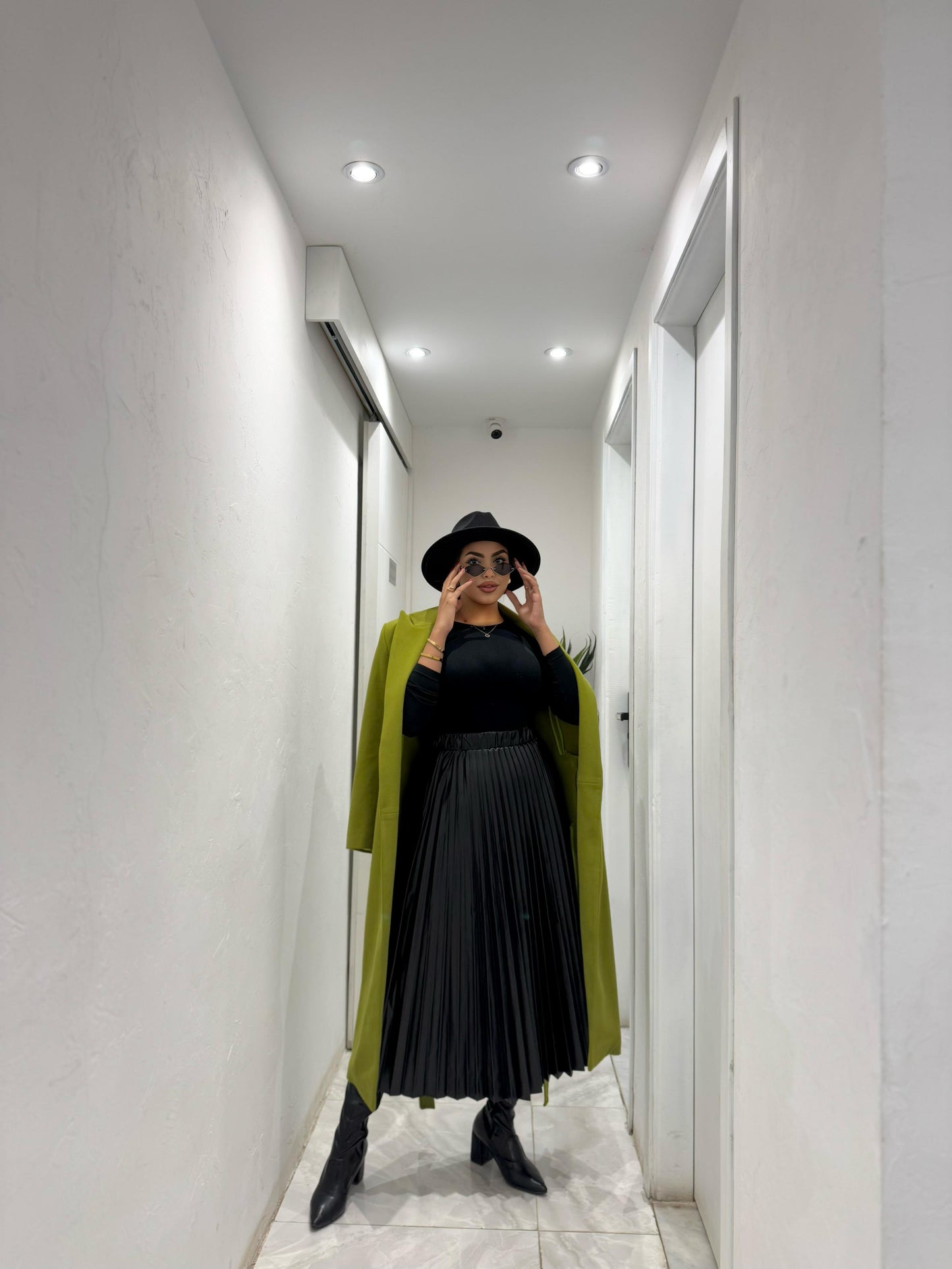 pleated leather pocket