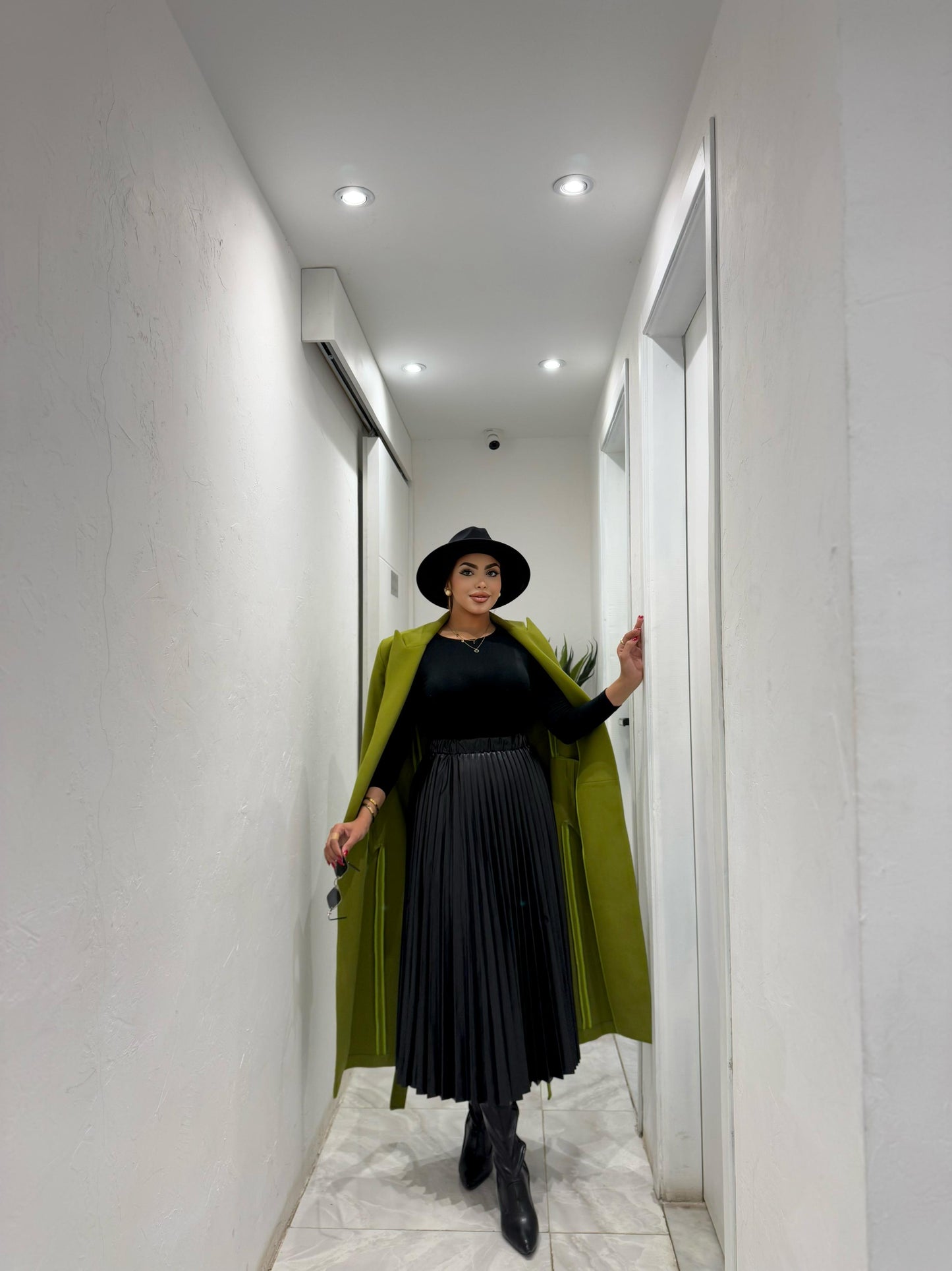 pleated leather pocket