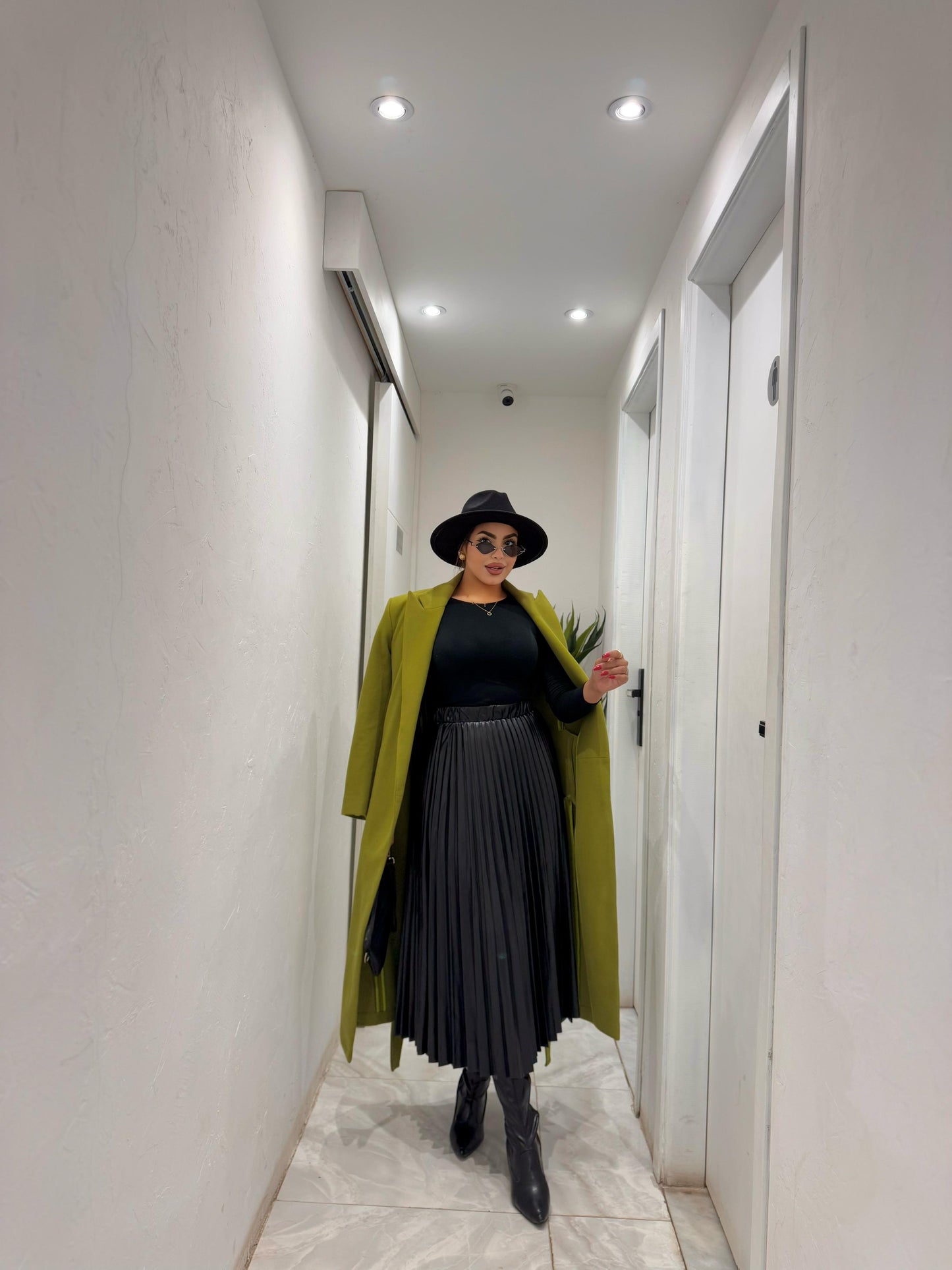 pleated leather pocket